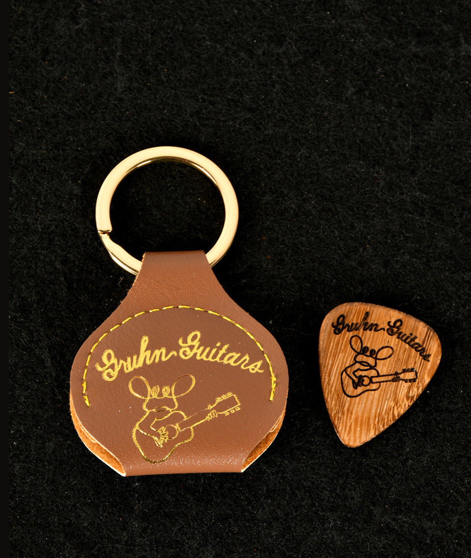 Gruhn Guitars Pick Holder Keychain with Wooden Pick