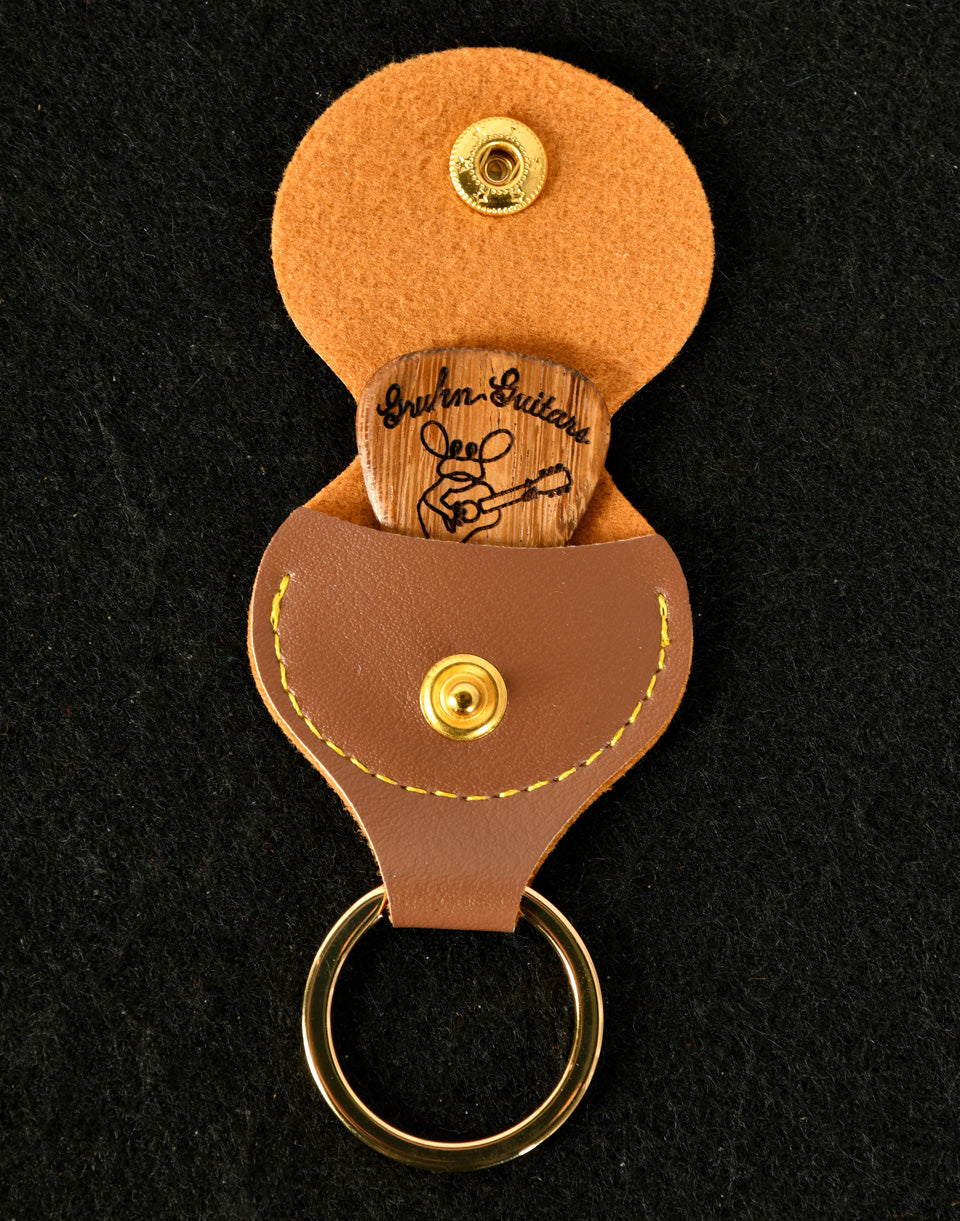 Gruhn Guitars Pick Holder Keychain with Wooden Pick